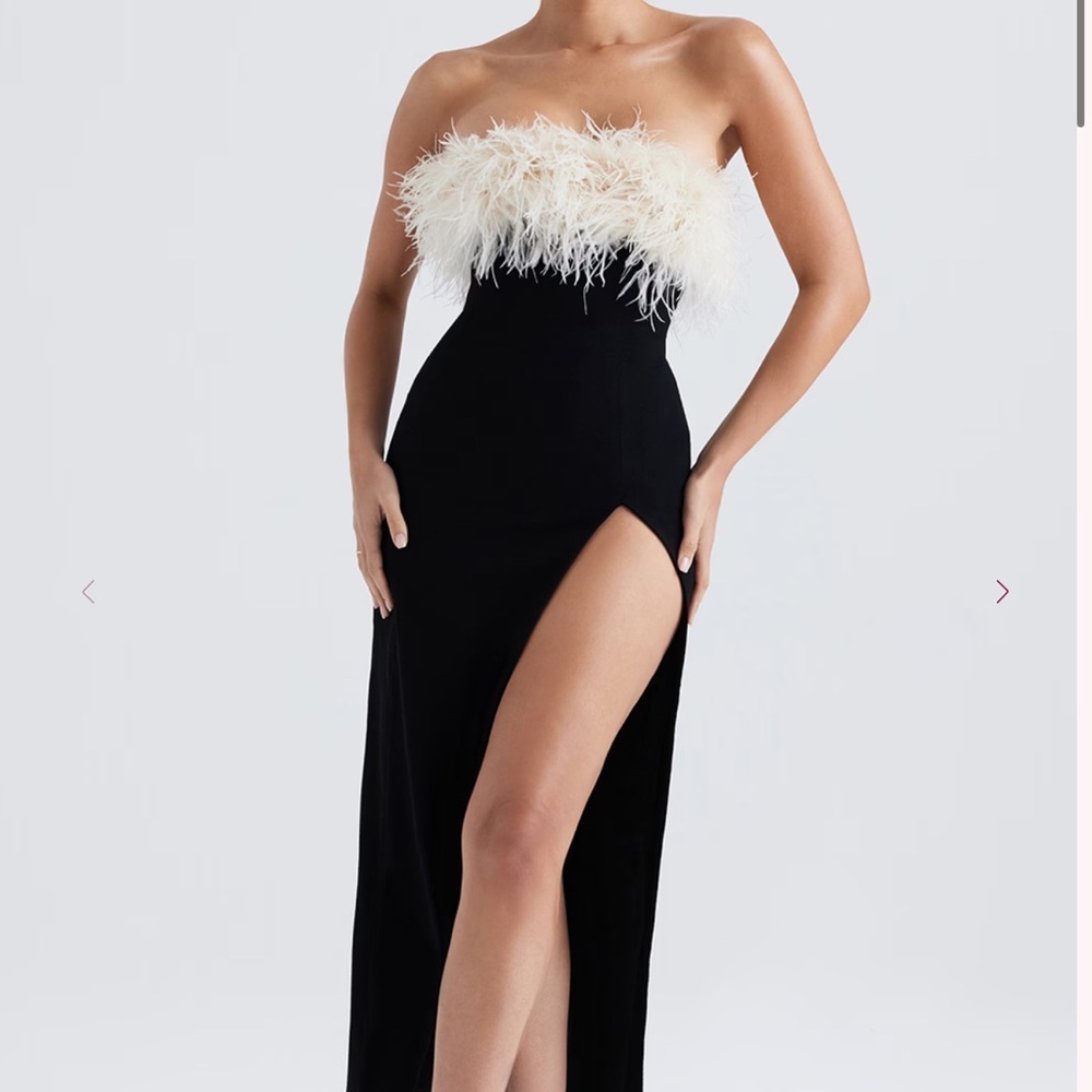 House of CB Black and White Strapless Gown with Slit